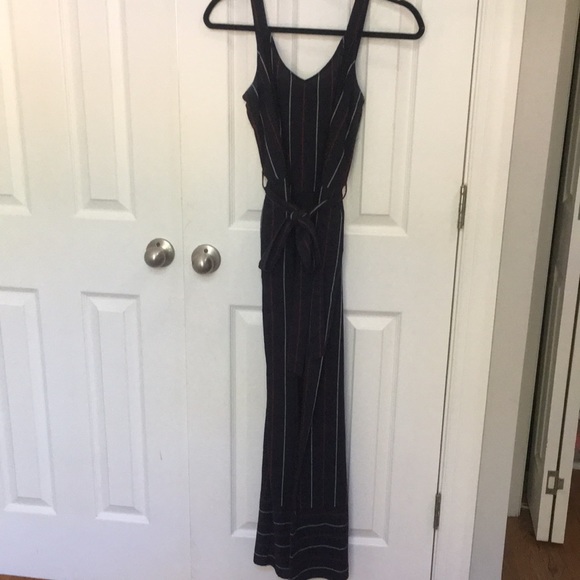 Navy red and white stripe jumpsuit with belt - Picture 2 of 3